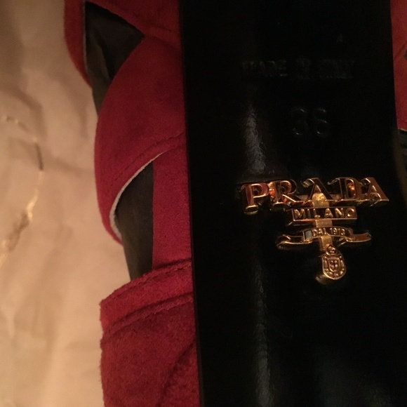 ⭐️ Host Pick ⭐️ Red Suede Prada Strappy Platform Heels - Picture 8 of 9